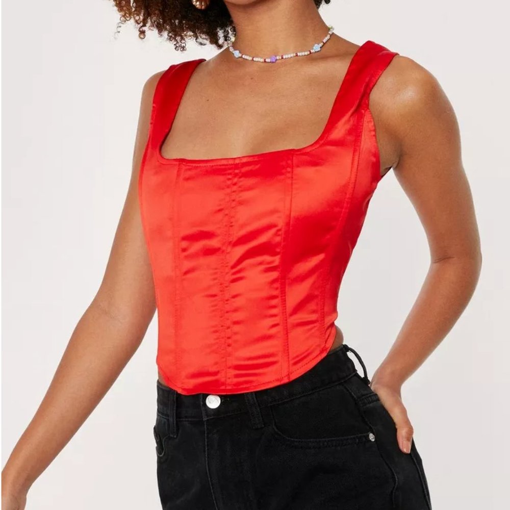 Satin Seam Detail Corset Crop Top